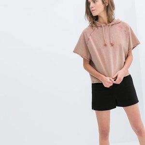 Zara Acid Wash Short Sleeve Oversized Hoodie Sweatshirt Top M